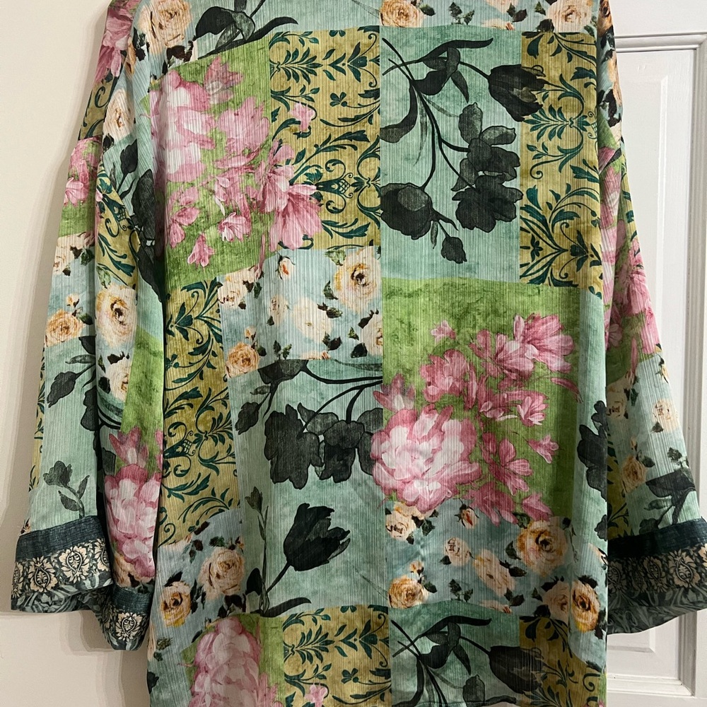 Zara Sheer Floral Patchwork Button Down Blouse Li… - image 2